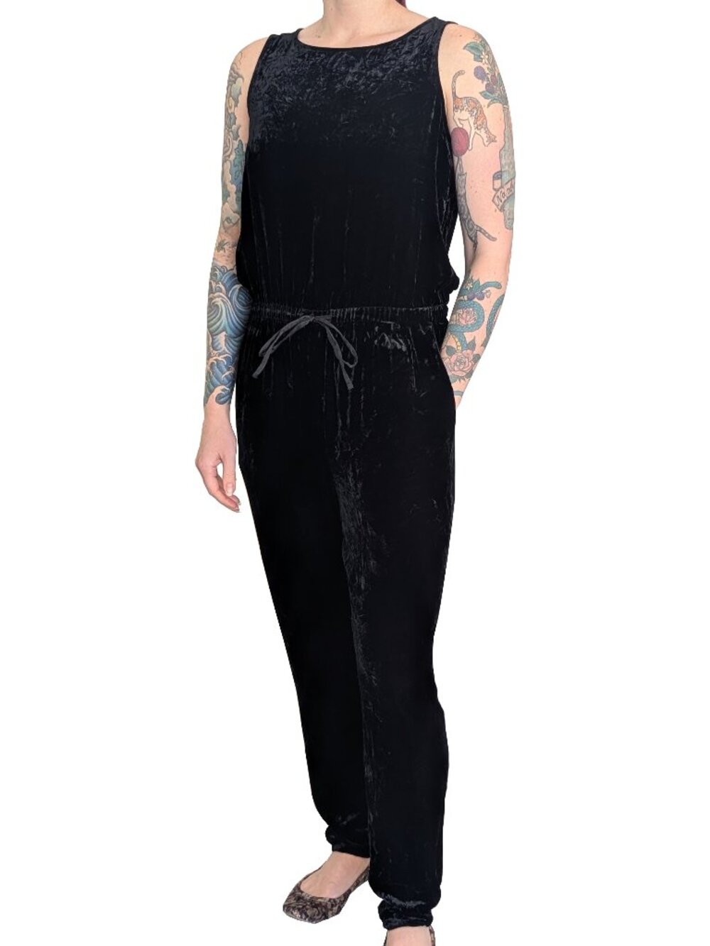 Eileen Fisher Black Velvet Slouchy Sleeveless Jumpsuit | XS